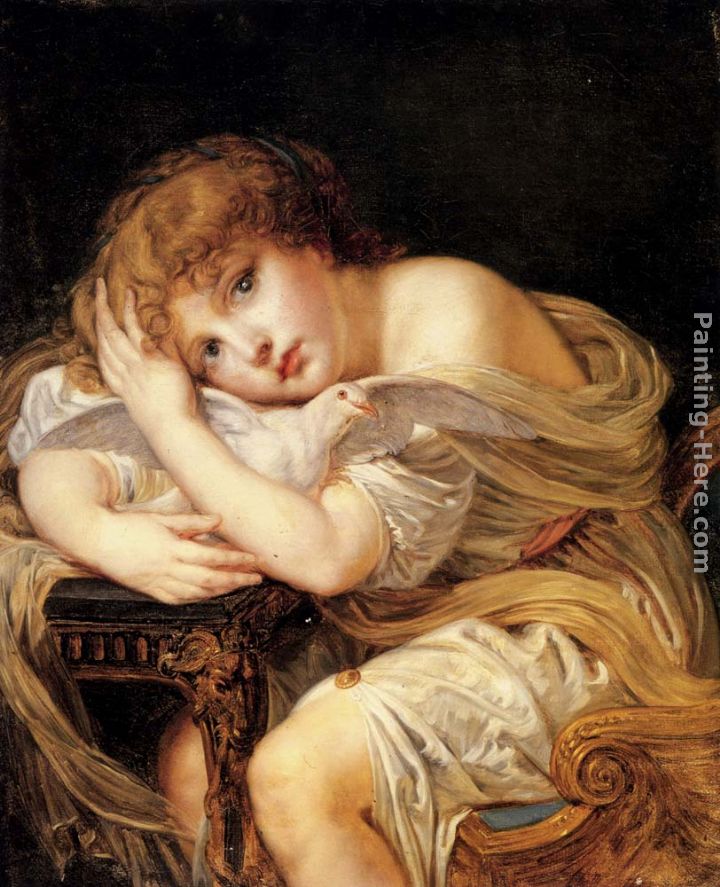 'La Jeune Fille a la colombe' - A young girl holding a dove painting - Jean Baptiste Greuze 'La Jeune Fille a la colombe' - A young girl holding a dove art painting